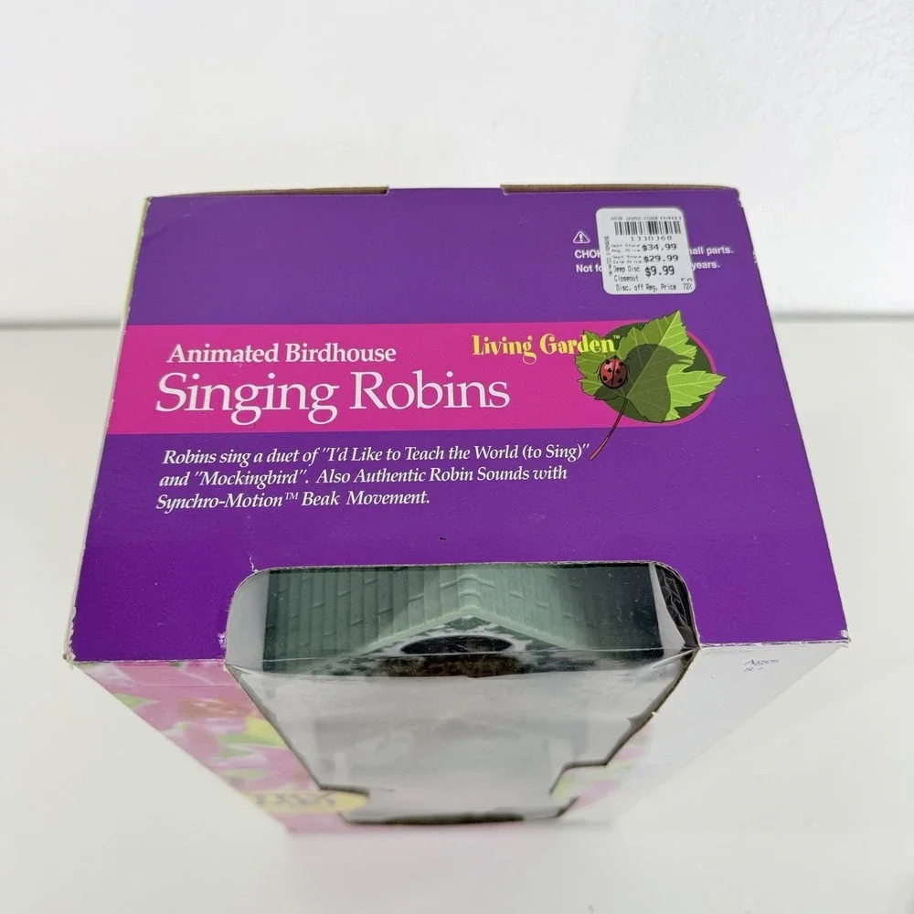 Vintage Jiada Gemmy Living Garden Animated Birdhouse Singing Robins NEW SEALED